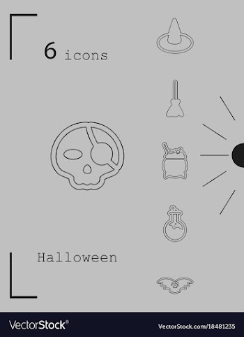 Collection of 6 halloween icons in thin line style vector image