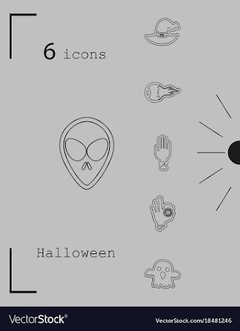 Collection of 6 halloween icons in thin line style vector image