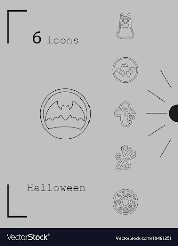 Collection of 6 halloween icons in thin line style vector image