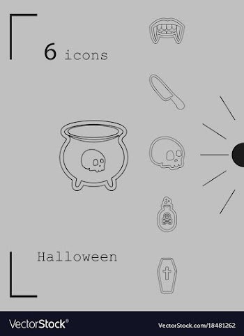Collection of 6 halloween icons in thin line style vector image