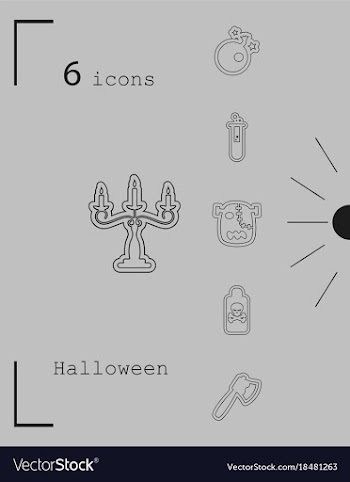 Collection of 6 halloween icons in thin line style vector image