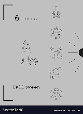 Collection of 6 halloween icons in thin line style vector image