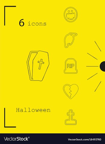 Collection of 6 halloween icons in thin line style vector image