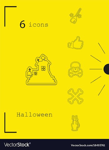Collection of 6 halloween icons in thin line style vector image