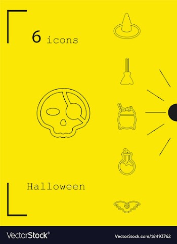 Collection of 6 halloween icons in thin line style vector image