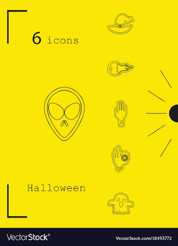 Collection of 6 halloween icons in thin line style vector image