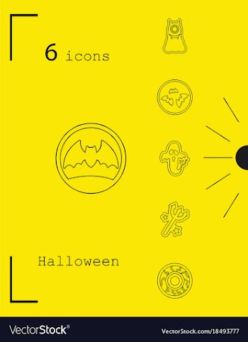 Collection of 6 halloween icons in thin line style vector image