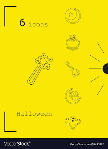 Collection of 6 halloween icons in thin line style vector image