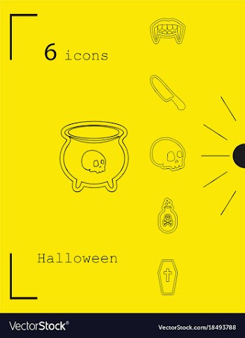 Collection of 6 halloween icons in thin line style vector image