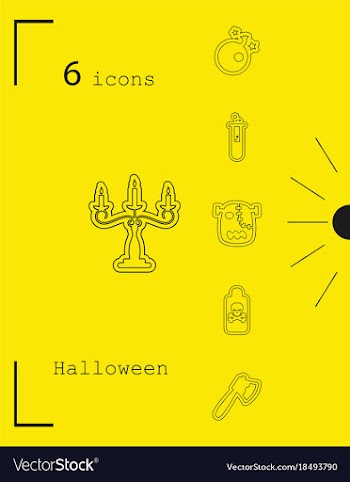 Collection of 6 halloween icons in thin line style vector image