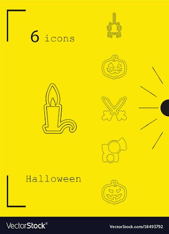 Collection of 6 halloween icons in thin line style vector image