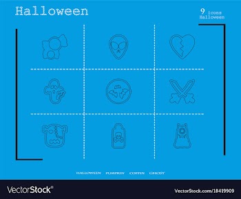 Collection of 9 halloween icons in thin line style vector image