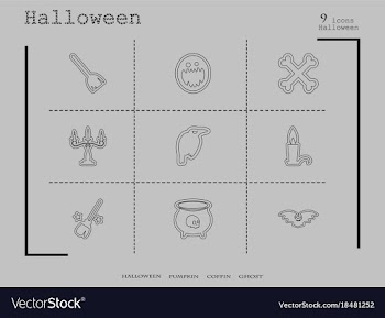 Collection of 9 halloween icons in thin line style vector image