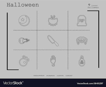 Collection of 9 halloween icons in thin line style vector image