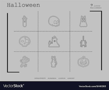 Collection of 9 halloween icons in thin line style vector image
