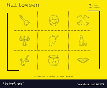Collection of 9 halloween icons in thin line style vector image