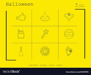 Collection of 9 halloween icons in thin line style vector image