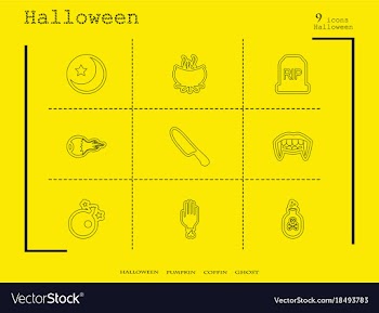 Collection of 9 halloween icons in thin line style vector image