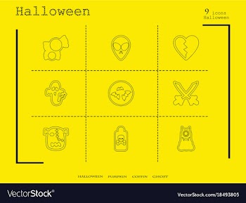 Collection of 9 halloween icons in thin line style vector image