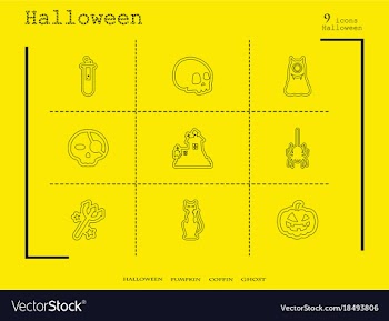 Collection of 9 halloween icons in thin line style vector image