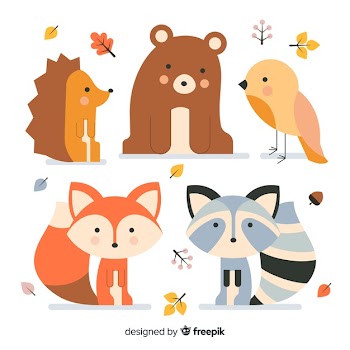 Collection of autumn forest animals flat design Free Vector