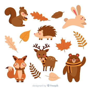 Collection of autumn forest animals flat design Free Vector