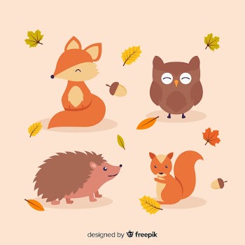 Collection of autumn forest animals flat design Free Vector