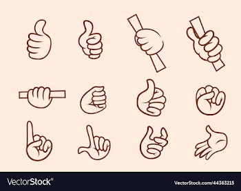 collection of cartoon hands outline with gloves