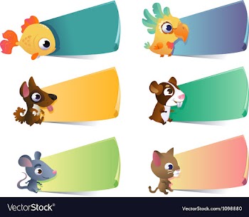  					Collection of cartoon pets with banners on vector&nbsp;image														