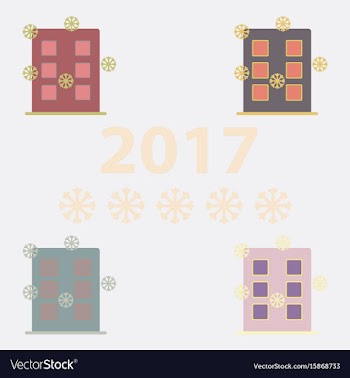 Collection of city building with snowflakes vector image