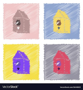 Collection of flat shading style icons bird house vector image
