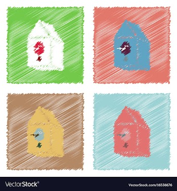 Collection of flat shading style icons bird house vector image