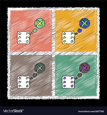 Collection of flat shading style icons dice and x vector image