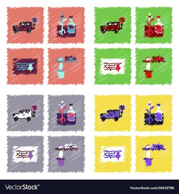 Collection of flat shading style icons ecology vector image