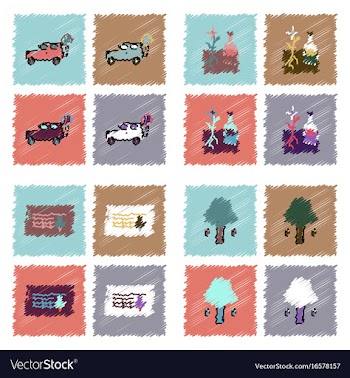 Collection of flat shading style icons ecology vector image