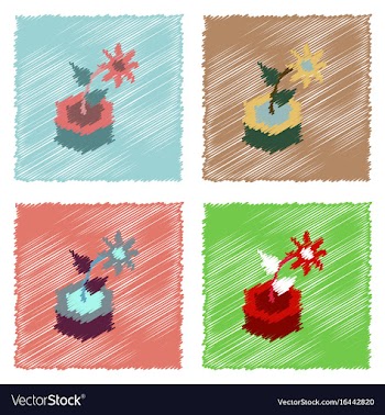 Collection of flat shading style icons flower in vector image