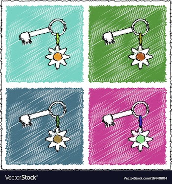 Collection of flat shading style icons key and vector image