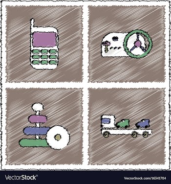 Collection of flat shading style icons kids toys vector image