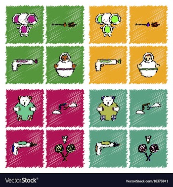 Collection of flat shading style icons kids toys vector image
