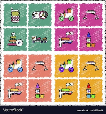 Collection of flat shading style icons kids toys vector image