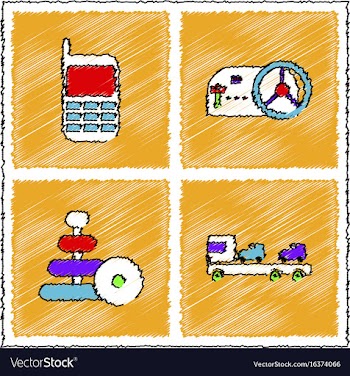 Collection of flat shading style icons kids toys vector image