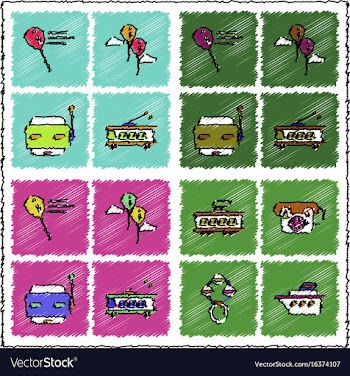 Collection of flat shading style icons kids toys vector image