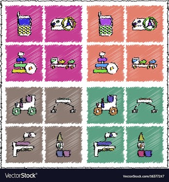 Collection of flat shading style icons kids toys vector image