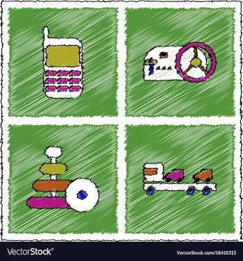 Collection of flat shading style icons kids toys vector image