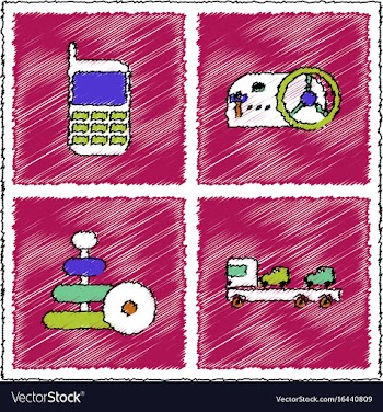Collection of flat shading style icons kids toys vector image