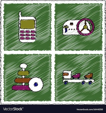 Collection of flat shading style icons kids toys vector image