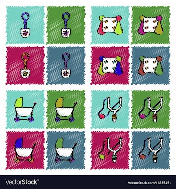 Collection of flat shading style icons kids toys vector image