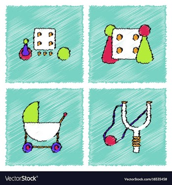 Collection of flat shading style icons kids toys vector image