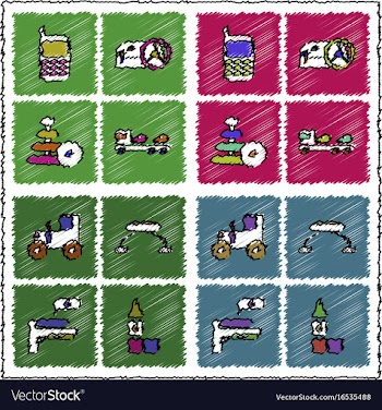 Collection of flat shading style icons kids toys vector image