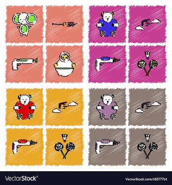 Collection of flat shading style icons kids toys vector image